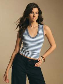 Poéselle 女士休闲条纹背心，夏季 - 藍色 - 查看 5
