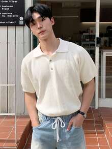 DAZY Men's White Polo Collar Knit Top - White - View 5