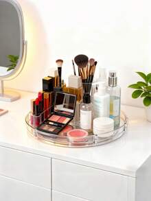 1 Double-Layer, 360° Rotating, Large Capacity Transparent Desktop Cosmetics Storage Rack, Cosmetics Organizer, Cosmetics Storage Rack, Jewelry Organizer, Jewelry Storage Rack. Suitable For Use At Vacation Beaches, Bathrooms, Bedrooms, And Other - Clear - View 2