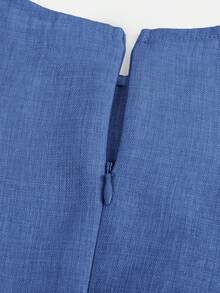 Firerie Kids Tween Girl Solid Color Round Neck Pleated Casual Minimalist Outfit, Suitable For Parties, Outings, Parks, Camping, Vacations, Daily Wear - Blue - View 3