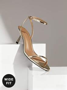 SHUZIA 女士宽楦优雅踝带金属细高跟凉鞋 - 金色 - 查看 1