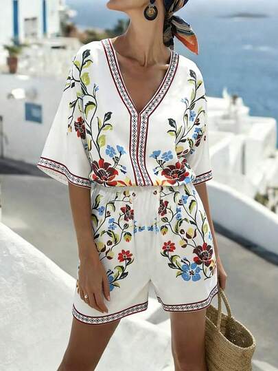 Louniche Women's Casual Vacation Printed Sleeveless Cinched Waist Wide Leg Jumpsuit, Spring/Summer
