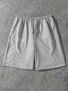 Coolqubz 1 chiếc quần short dệt kim thường ngày dành cho nam thiếu niên, chất liệu thoải mái, thiết kế ôm sát, phù hợp cho nhiều dịp, bộ sưu tập xuân/hè mới. - Xám - Xem 3