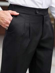Manfinity Mode Pantalones casuales de negocios para hombres, pantalones de traje versátiles, adecuados para negocios, viajes al trabajo y uso casual diario. Pantalones formales clásicos para hombres, aptos para trabajo formal, tiempo libre diario, viajes de fin de semana, actividades al aire libre, expediciones de viaje, entornos de trabajo relajados o eventos semi-formales. Regalo ideal para novio/esposo, aniversario/cumpleaños, fiestas, vacaciones de verano, bodas, primavera a verano, Pascua, Y2K, vintage para ceremonias. - Negro - Ver 4
