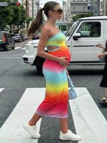 SHEIN Maternity Casual Colorful Ombre Backless Bodycon Dress For Summer Summer Outfits Rainbow Dress For Women Pregnancy Clothes Dress Bodycon Summer Dress Baby Shower Dress For Women - Multicolor - View 10