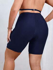 Swim SPRTY Plus Size Women's Solid Color Casual Swim Shorts Bikini Bottoms Butt Lifting Shorts - Blue - View 2
