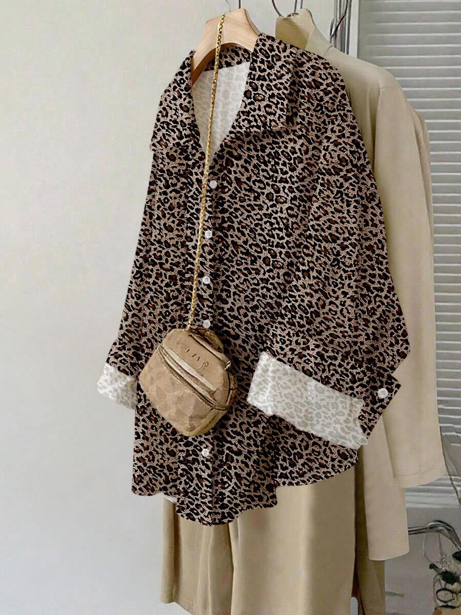 SHEIN LUNE 大码女式休闲长袖翻领纽扣衬衫 - 彩色 - 查看 1