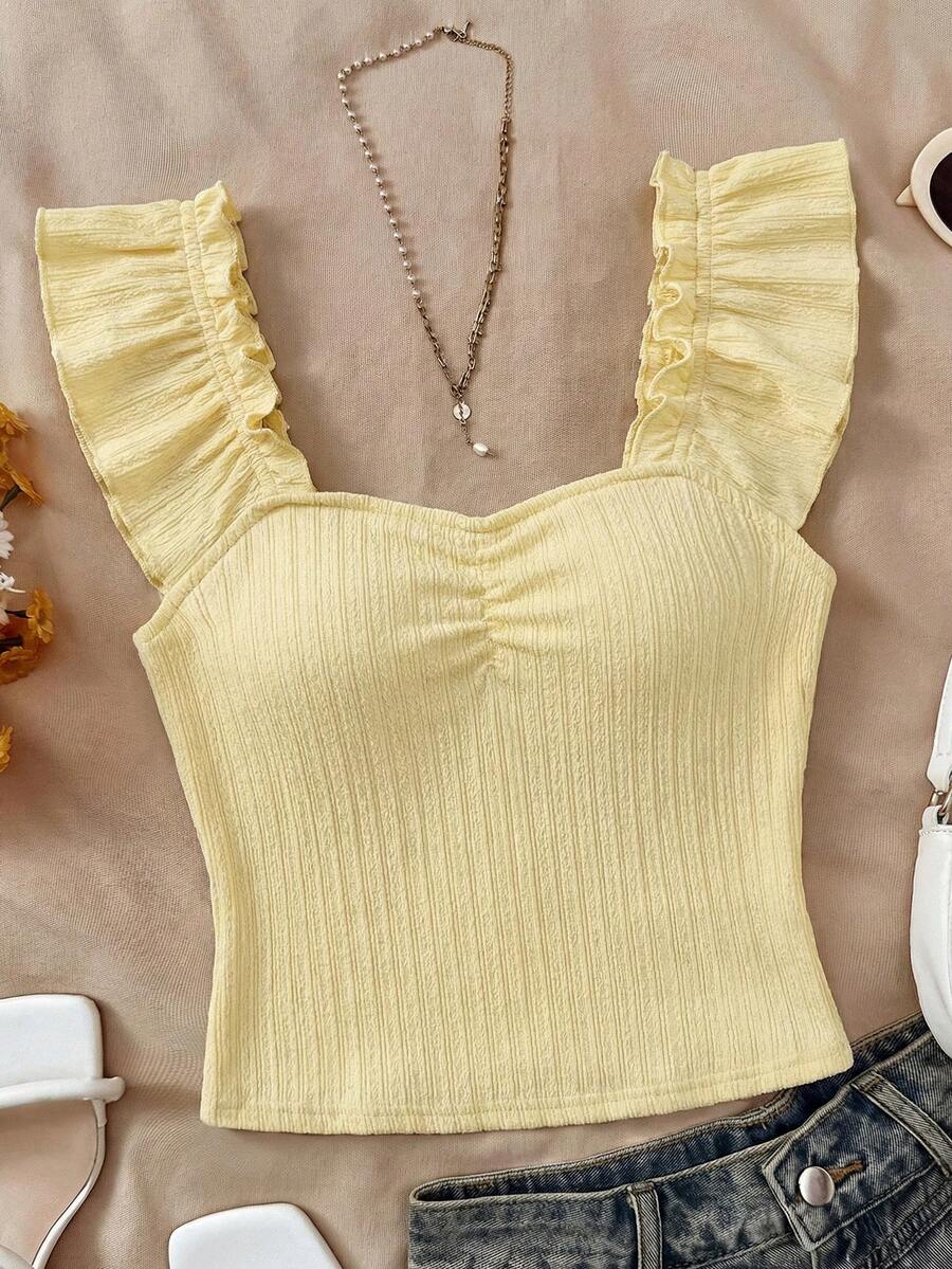 SHEIN 少女夏季度假纹理短袖上衣,修身度假上衣,适合下午茶、海滩度假、母亲节、毕业典礼等场合,也适合春夏日常、外出、度假、节日穿着,时尚少女,休闲装,新款,返校季、休闲、开学季,少女风T恤 - 彩色 - 查看 1