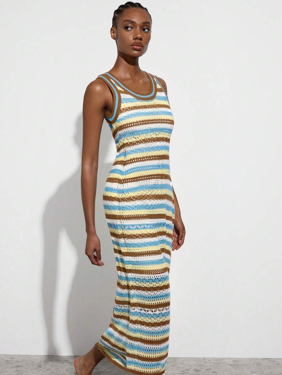 Maija Đầm maxi len không tay kẻ sọc thời trang nữ - Nhiều màu - Xem 1