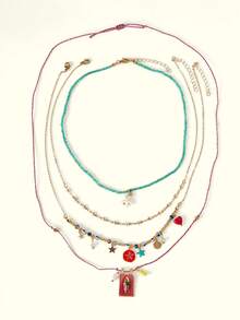 Popjeli 4pcs Bohemian Handmade Beaded Colorful Square Fish & Starfish Pendant Multilayer Necklace Set For Women, Suitable For Daily, Party, Beach, All Seasons - Multicolor - View 4