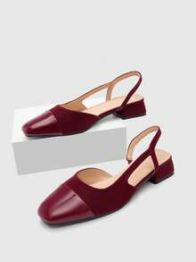 CUCCOO BIZCHIC Women's Shoes Spring And Summer Pointed Short Thick Heel Burgundy Splicing High Heel Shoes - Burgundy - View 6