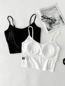 SHEIN Essnce 两件套简约百搭吊带背心，带胸垫，适合春夏穿着 - 彩色 - 查看 3