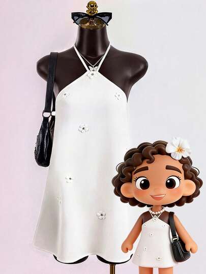 SaltGleam SaltGleam 女士白色碎花系带A字短裙