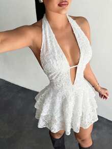 SHEIN SXY 性感蕾丝碎花夏日连衣裙 - 白色 - 查看 8