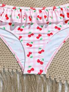 SHEIN Tween Girls Bikini Sets, Blue & White Striped Cute Ruffled Asymmetric Shoulder Adjustable Strap Ruffled Hem Triangle Swimsuit Two Pieces Swimwear Set - Multicolor - View 3