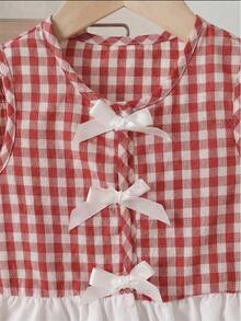 SHEIN Playful Pals 2件套女婴幼儿/新生儿0-3岁春夏休闲甜美日常度假条纹梭织无袖上衣和阔腿裤两件套 - 紅色 - 查看 5