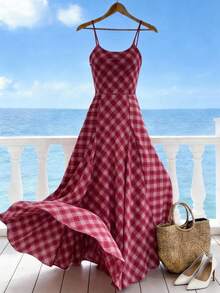 Franclia 女士夏季度假格子连衣裙，宽松下摆，波西米亚风连衣裙，网纱印花连衣裙，红色格子印花连衣裙，吊带长裙，情人节连衣裙，音乐节连衣裙，适合春夏通勤、日常穿着、冬季穿着、派对、海滩、约会、毕业典礼、商务办公、都市教师制服、圣诞新年服装、休闲连衣裙，红色格子连衣裙，红白格子连衣裙，女士野餐连衣裙，方格连衣裙，红色方格连衣裙，沙滩连衣裙，吊带连衣裙，红色吊带连衣裙，女士连衣裙，优雅经典女士夏季连衣裙，女士野餐连衣裙，女士休闲连衣裙，格子连衣裙 - 紅色 - 查看 6