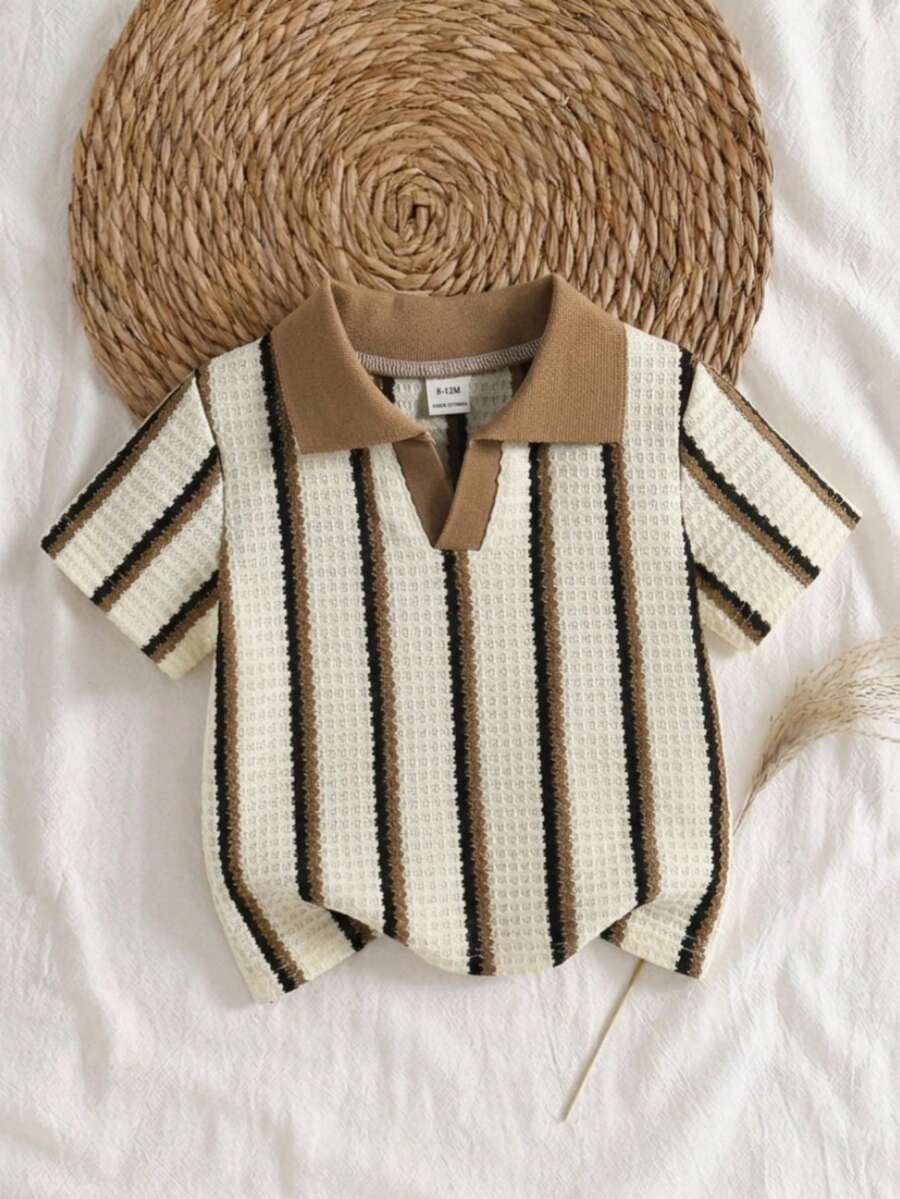 SHEIN Vintaside Kids 男婴休闲舒适百搭套头衫,独特纹理面料 - 黑與白 - 查看 1