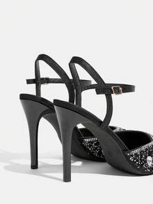 CUCCOO TILAWA Women's High-Heeled Shoes Fashion Closed Toe Pearl Decoration Pointed Stiletto Sandals Elegant, Essential For Going Out, Parties And Banquets Summer Shoes - Black - View 5