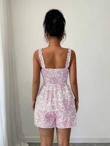 Selianne Women's Summer Blue & White Printed Backless Ruffle Cinched Waist Casual Vacation Jumpsuit - Pink - View 2