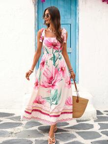 Vivid Eden 春夏度假印花雪纺连衣裙（女款） - 粉色 - 查看 7