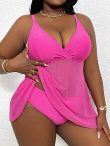 Slaydiva Plus Size Women's 2026 New Summer Beach Vacation Sheer Strap Party Swimsuit Dress - Hot Pink - View 1