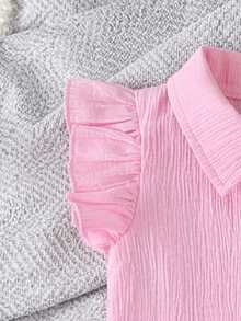 SHEIN 女婴春夏休闲风两件套，上衣+心形刺绣长裤牛仔套装 - 淺粉色 - 查看 3