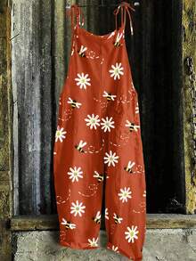 EMERY ROSE Plus Size Women Casual Printed Jumpsuit - Orange - View 6