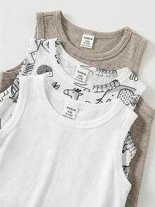 SHEIN 3pcs/Set Baby Unisex Solid Color Soft Knit Sleeveless Romper Set - Multicolor - View 5