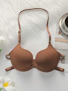 SHEIN 1pc Women's Backless Halter Underwire Bra - Coffee Brown - View 6