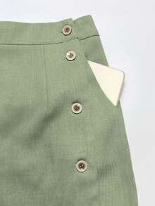 SHEIN Franclia Pantalones cortos versátiles de mujer de unicolor elegante y casual con decoración de botones, para verano - Verde Oliva - Ver 5