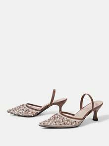 CUCCOO HITCHD Sandal Hak Tinggi Wanita Motif Bunga Elegan untuk Pesta Natal - Coklat - View 4