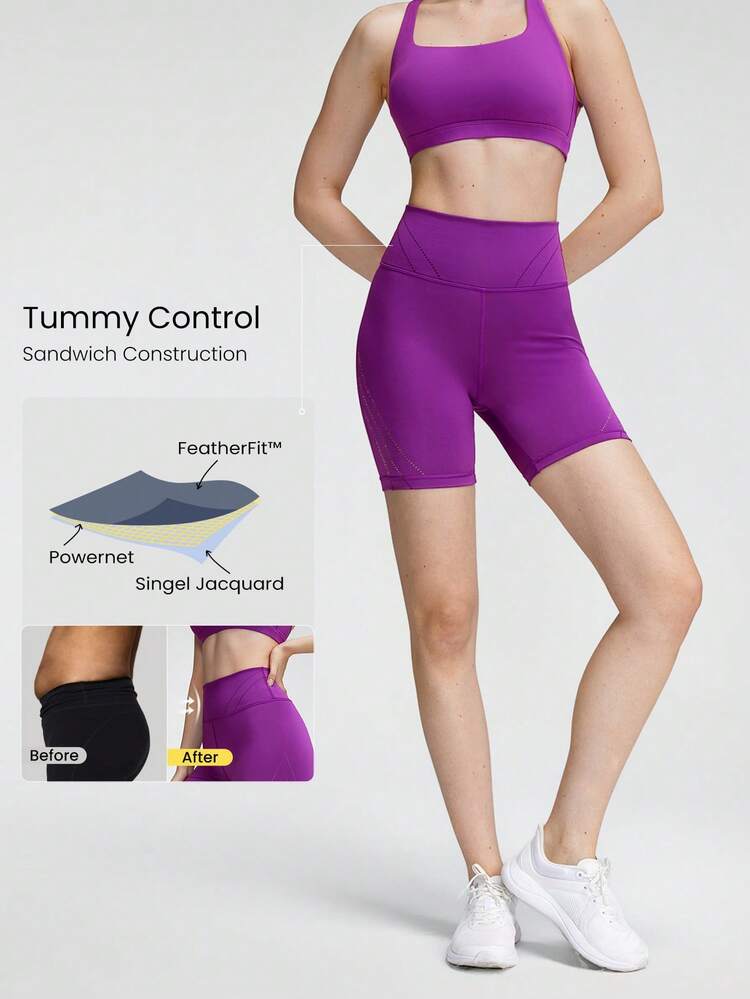 6" PearlLift Tummy Control Laser-Cut Biker Shorts Light Support Yoga Pilates Studio Gym Daily Casual