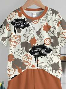 SHEIN Baby Boy Casual Minimalist T-Shirt Set, Suitable For Summer, Classic Bear Print - Multicolor - View 5