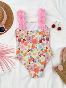 Emery Rose Kids Bộ đồ bơi liền thân kẻ sọc, nơ và hoa cho bé gái - Nhiều màu - Xem 2