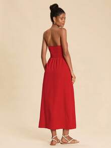 Travachic Women's Floral Decor Backless Dress - Red - View 2
