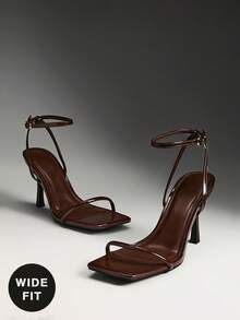 SHUZIA Women's Wide-Fit Elegant Minimalist Stiletto Heel Ankle Strap Sandals - Coffee Brown - View 5