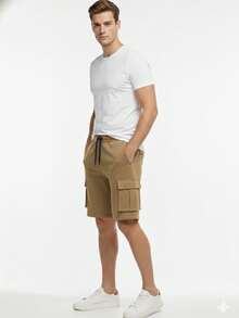 Bermuda gabardina con bolsas de cargo con cordones ajustables - Camel - Ver 3