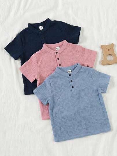 SHEIN 3pcs Young Boy's Comfortable Solid Color Short Sleeve Polo Shirt For Casual Wear , Suitable For Spring And Summer,Suitable For Summer, Spring , Great For Outdoor, School, Street Style, Party And Casual Wear, High Cost-Performance