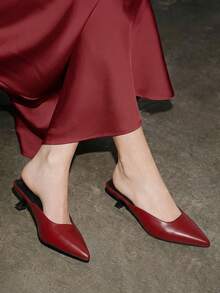 2026 Summer Pointed Toe Mule Slippers For Women, Low Heel Backless Sandals, Fashion Thin Heel Slip-On Shoes,Kitten Heels - Red - View 1