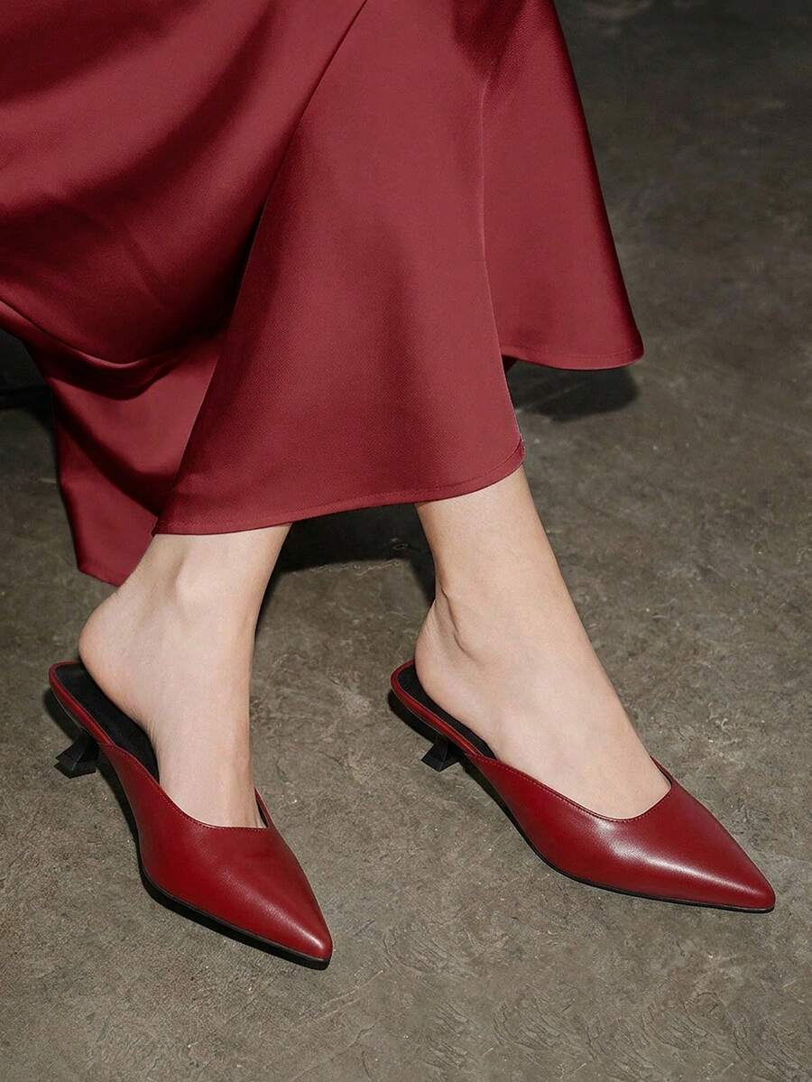 2026 Summer Pointed Toe Mule Slippers For Women, Low Heel Backless Sandals, Fashion Thin Heel Slip-On Shoes,Kitten Heels - Red - View 1