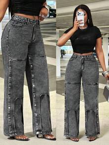 Slaydiva 女士休闲直筒牛仔裤 - 藍色 - 查看 9