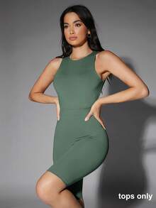 Silquee Bodysuit Wanita Polos Kasual dengan Kerah Bulat - Cadet Blue - View 3