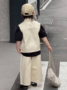 Dazy Kids Bộ áo sơ mi denim một hàng cúc và quần dài thường ngày cho bé trai. - trắng - Xem 2