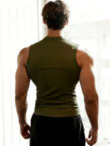 GymBeat Gothic Style Printed Sleeveless Workout Tank Top For Men - Army Green - View 2