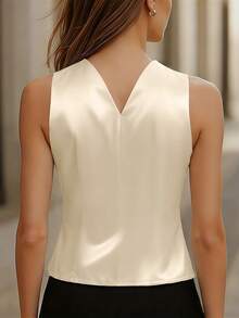 Balvessa Áo sơ mi nữ bằng vải satin, cài một hàng khuy, không tay, có cổ. - Rượu sâm banh - Xem 2