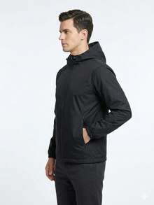 Rompe-vientos con gorro repelente al agua con forrada con micro fibra - Negro - Ver 2