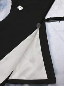 Aveloria GENKIRA Áo blazer nữ màu trắng hở lưng, thiết kế vai ngoại cỡ, khóa kim loại bất đối xứng, phong cách tối giản phá cách. - màu đen - Xem 8