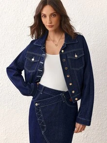 Selenza Women's Fashion Commuter Cropped Denim Jacket - Blue - View 4