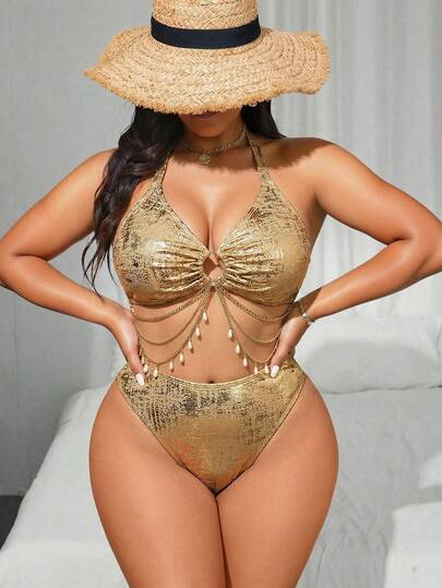 Swim SXY 2026新款性感大码女士沙滩度假比基尼套装，O型环链设计，适合夏季沙滩度假